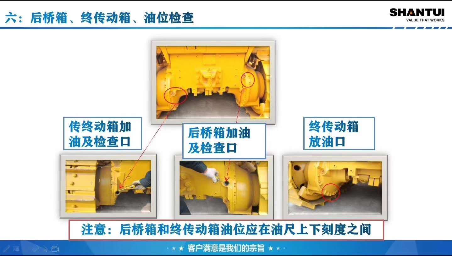 山推推土機后橋箱、終傳動箱、油位檢查